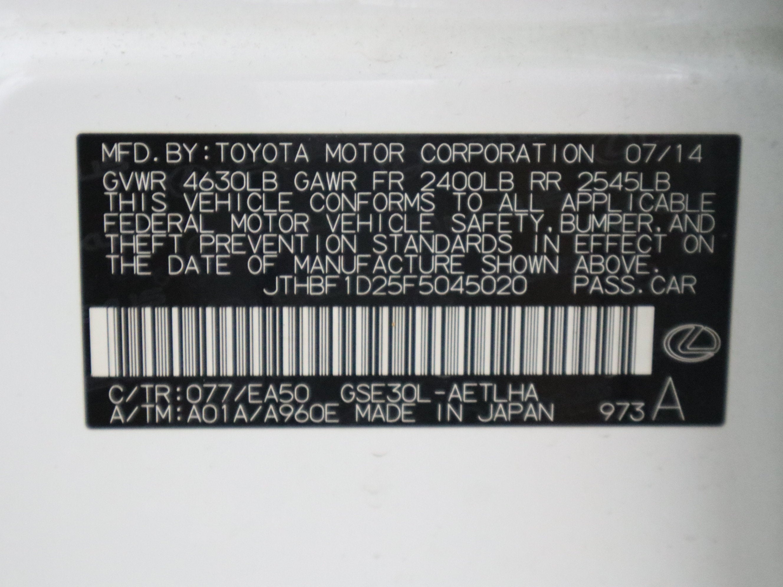 2015 Lexus IS 250 NA